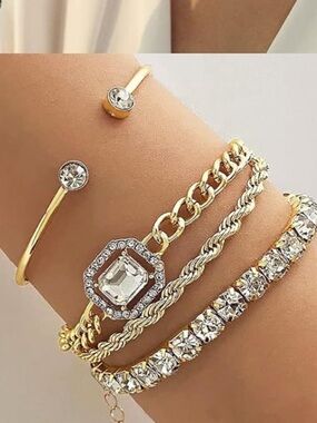 Anthropologie Gold Crystal Layered Bracelet Set